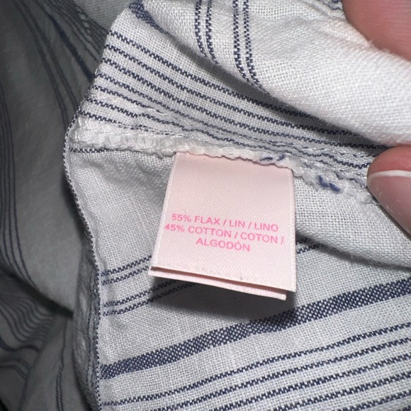 Victoria Secret Angel White Blue Striped Flax Cotton Straight Leg Pants Sz 4 - Picture 9 of 12